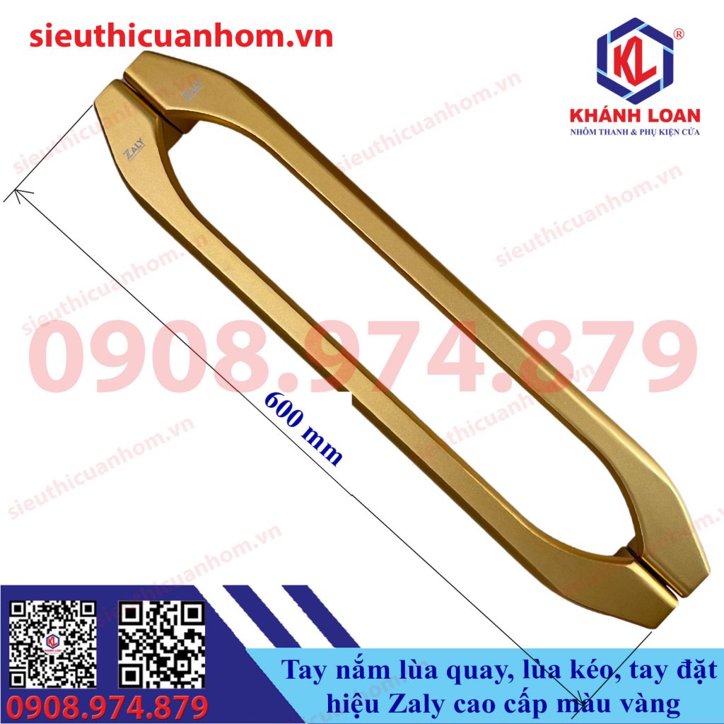 Tay nắm kéo cao cấp cửa trượt quay hiệu Zaly dài 600mm màu vàng