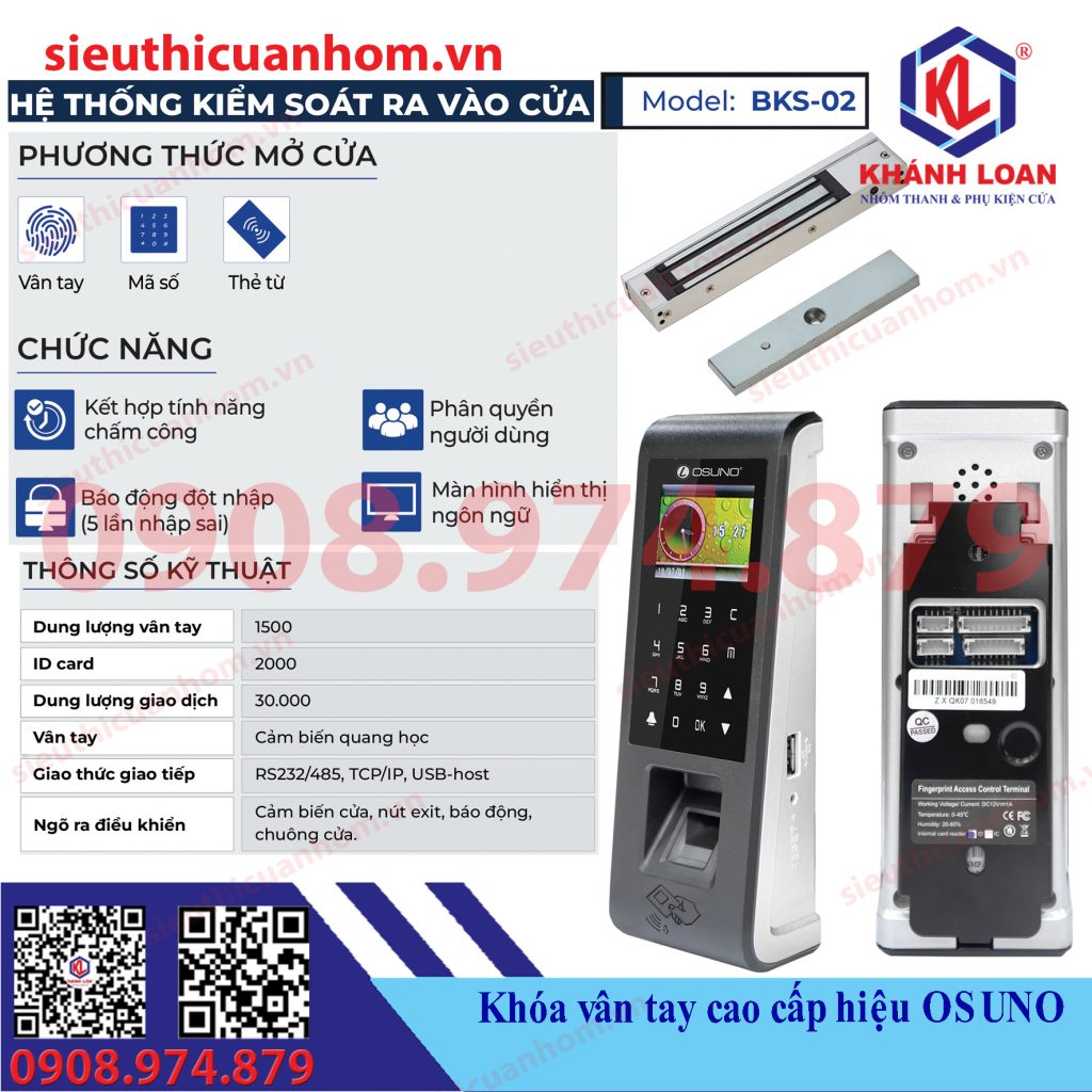 Bộ kiểm soát vân tay ra vào chung cư mini nhà trọ hiệu Osuno BKS-02