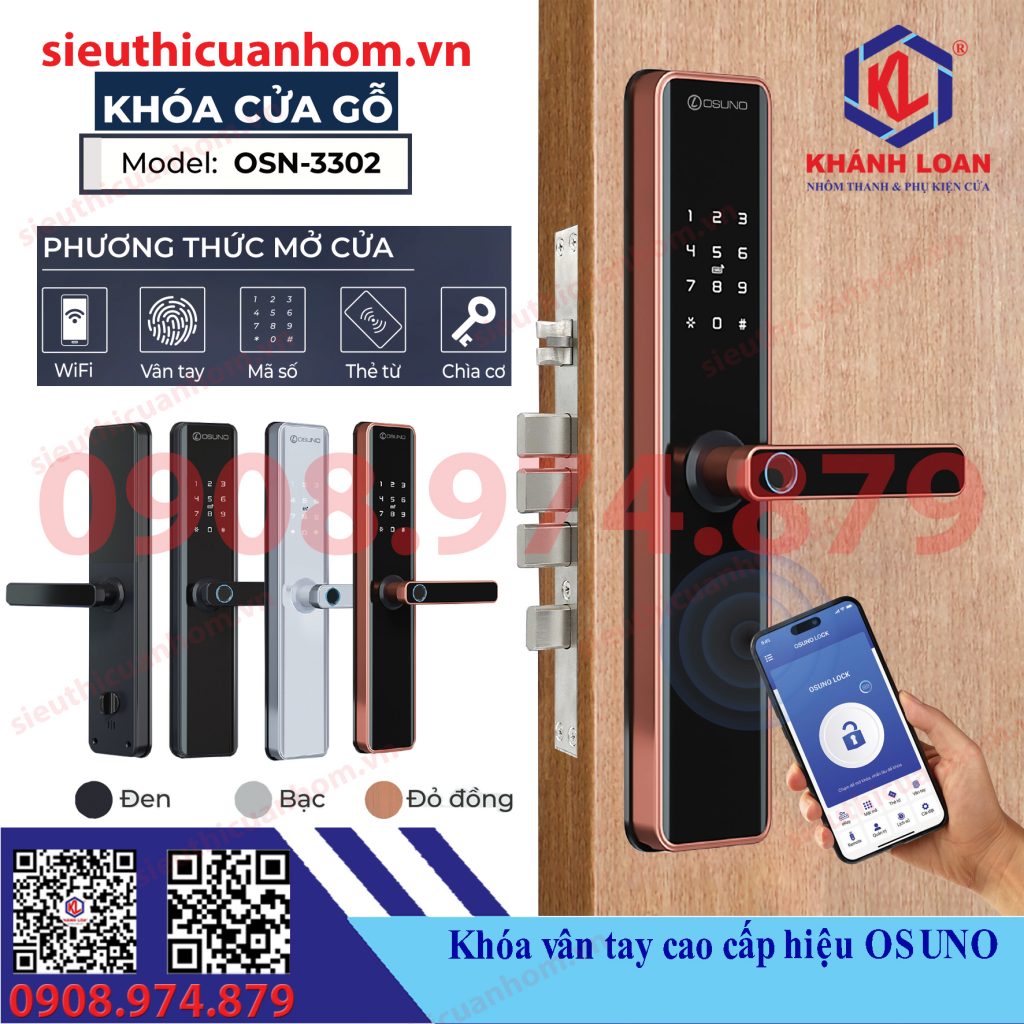 Khóa điện tử cửa gỗ hiệu Osuno OSN-3302