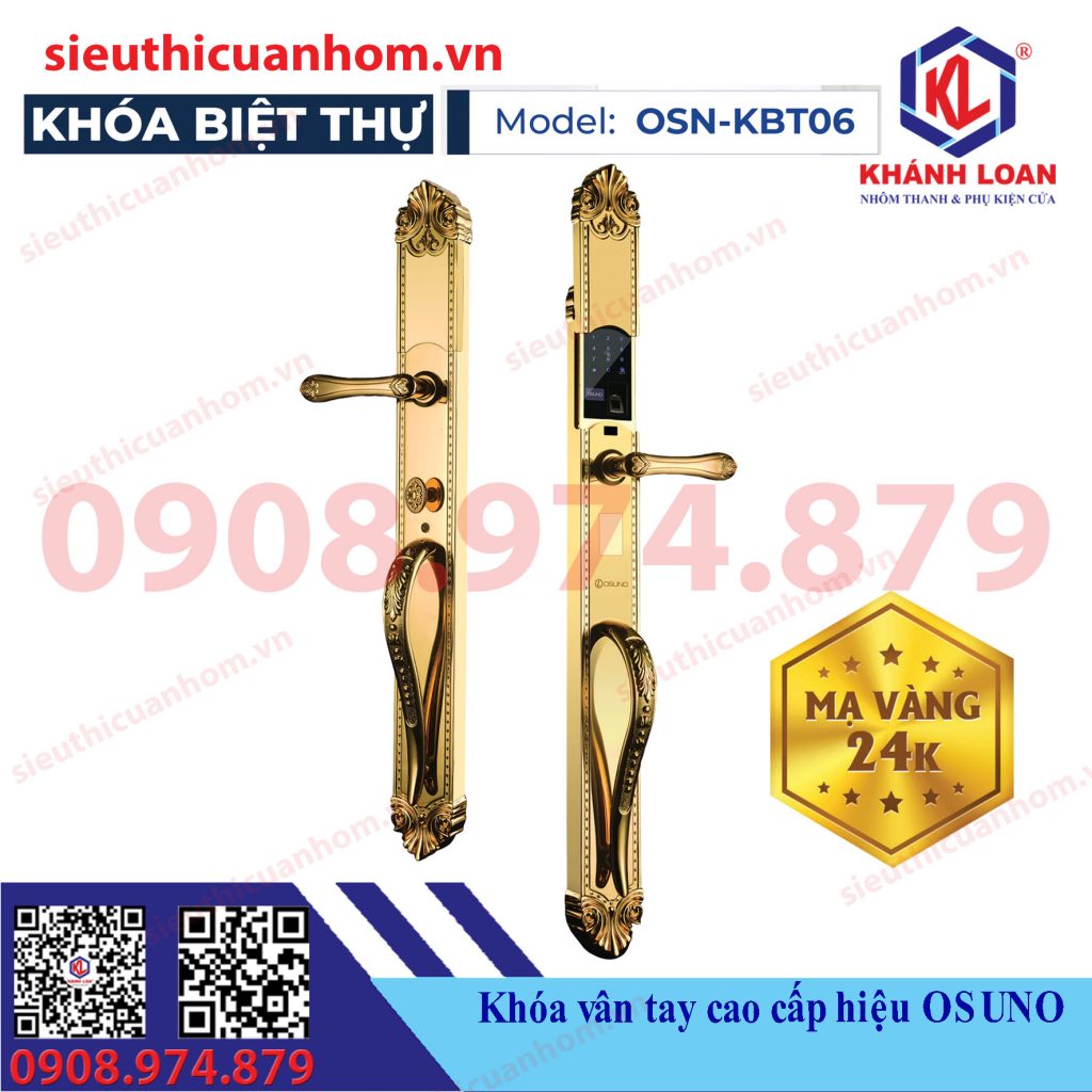 Khóa thông minh đại sảnh đồng mạ vàng 24K hiệu Osuno OSN-KBT06