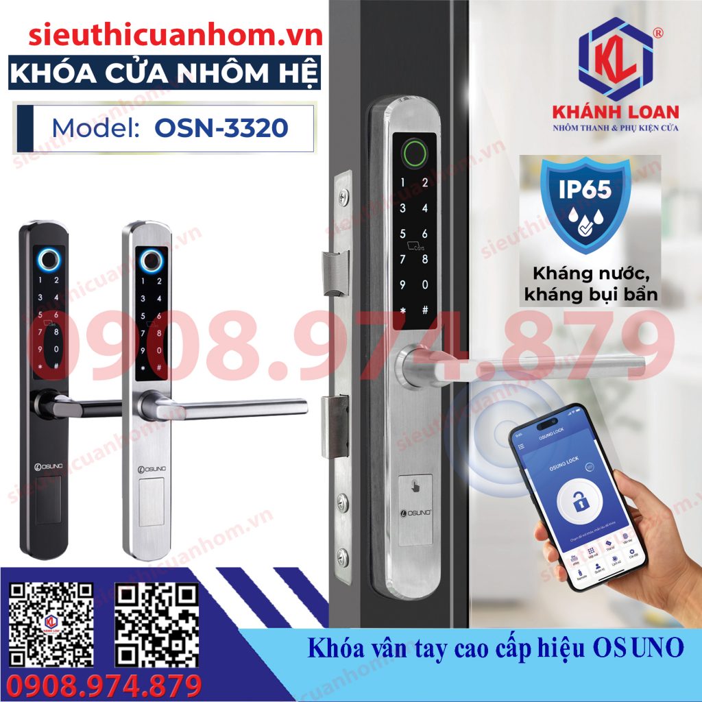 Khóa vân tay thân nhỏ nhôm Xingfa hiệu Osuno OSN-3320