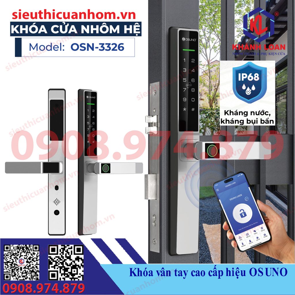 Khóa vân tay chống nước nhôm Xingfa hiệu Osuno OSN-3326