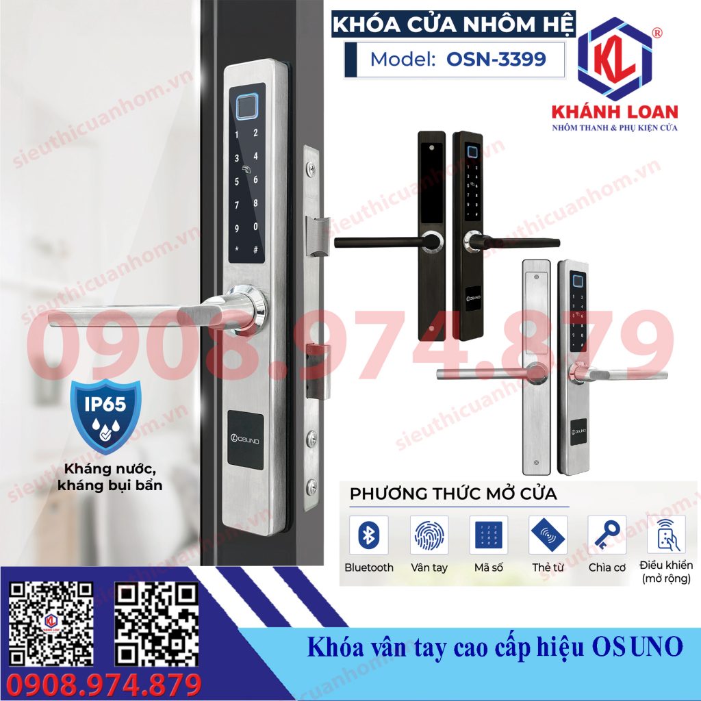 Khóa vân tay thân nhỏ nhôm Xingfa hiệu Osuno OSN-3399