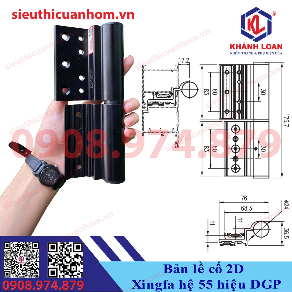 Bản lề cối 2D cửa đi nhôm Xingfa hệ 55 hiệu DGP