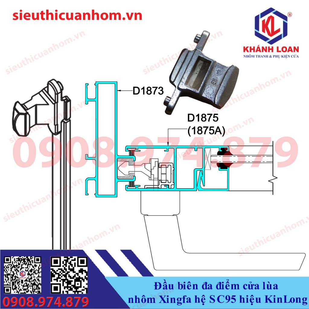 Điểm khóa đầu biên cửa lùa nhôm Xingfa hệ SC95