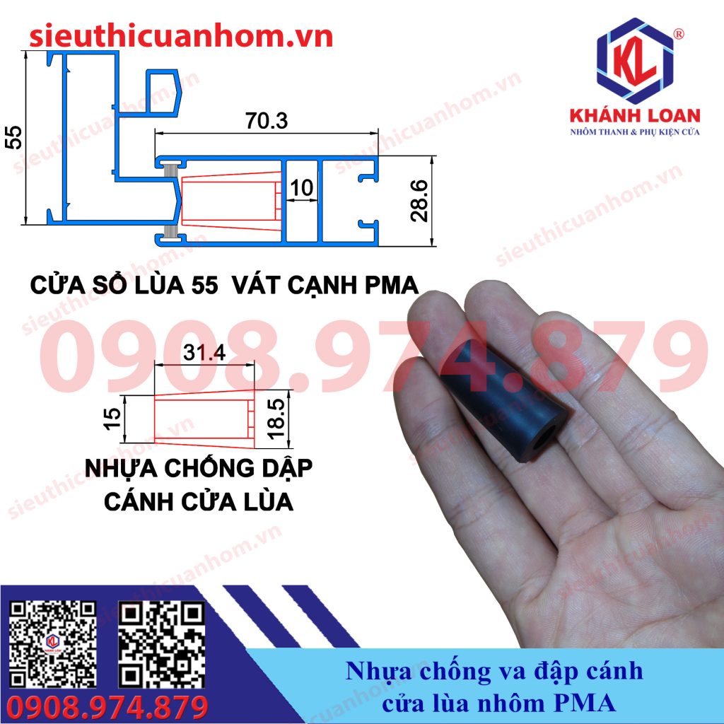 Nhựa chống dập cánh cửa lùa nhôm PMA hệ 55