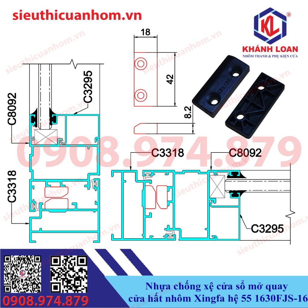 Nhựa chống xệ cánh cửa sổ mở quay mở hất nhôm Xingfa hệ 55