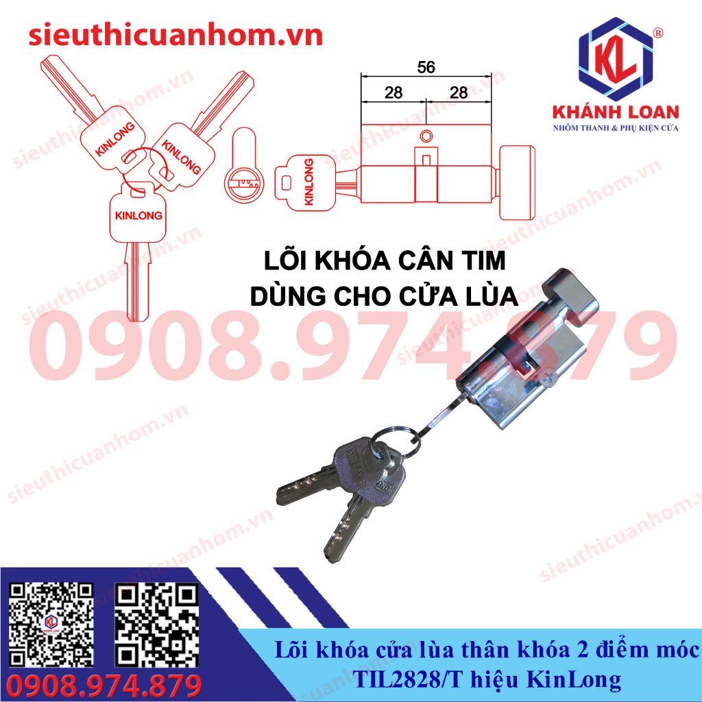 Lõi khóa cửa lùa thân móc ngược hiệu KinLong