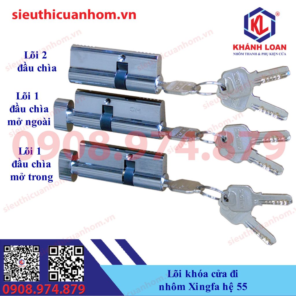 Lõi khóa cửa mở quay nhôm Xingfa hệ 55 hiệu KinLong chính hãng