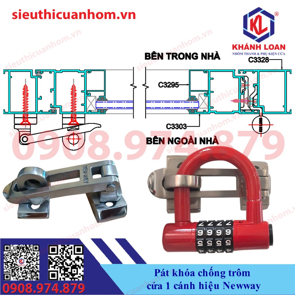 Pát khóa chống trộm cho cửa nhôm cửa nhựa cửa gỗ 1 cánh hiệu Newway