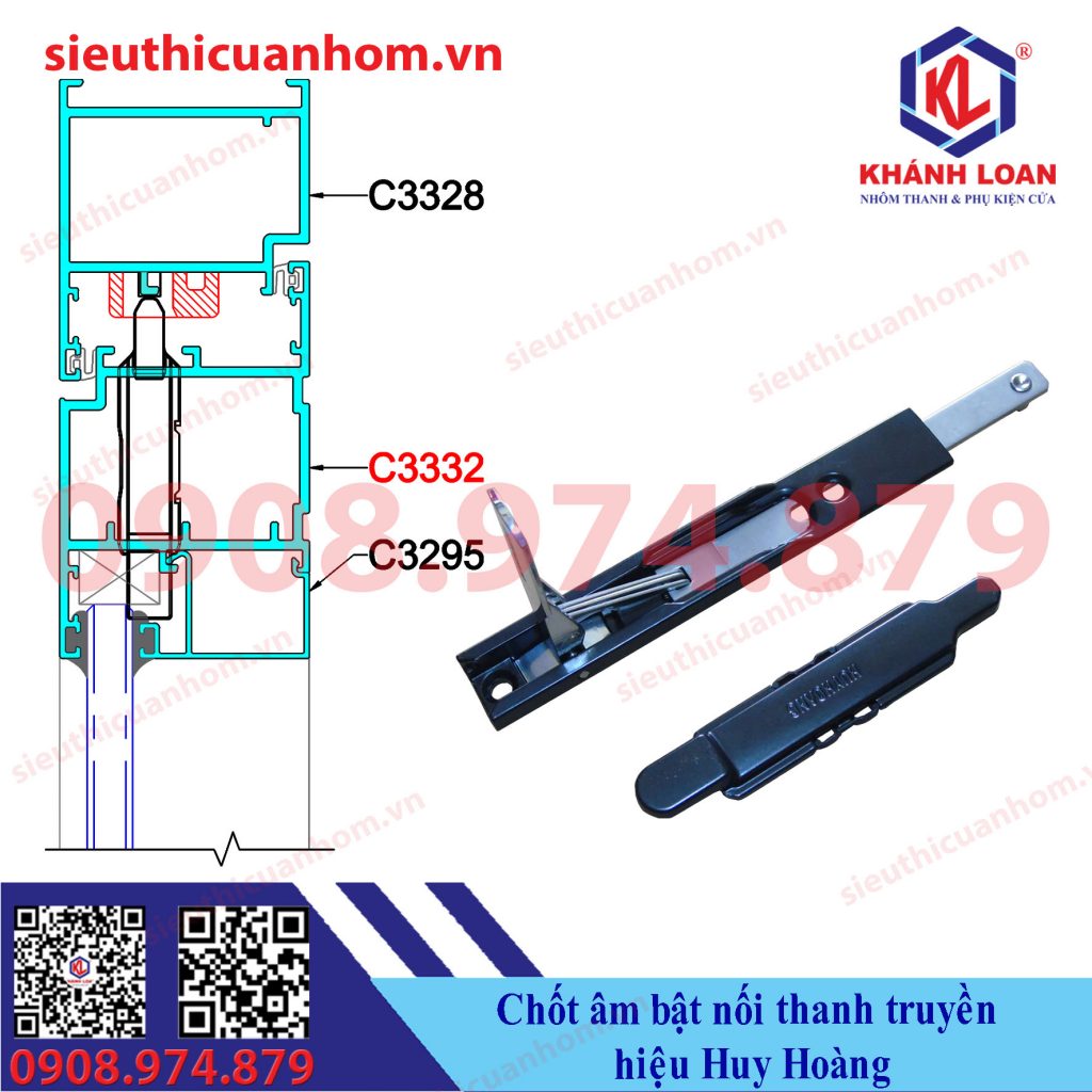 Chốt âm bật nối thanh truyền cửa 4 cánh hiệu Huy Hoàng