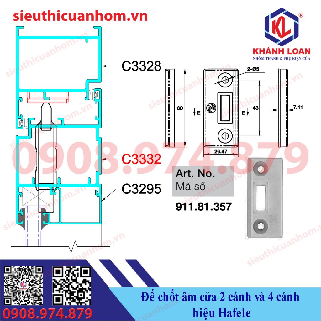 Đế chốt âm cửa 2 cánh và 4 cánh hiệu Häfele