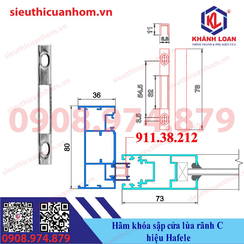 Vấu hãm khóa sập cửa lùa rãnh C hiệu Häfele