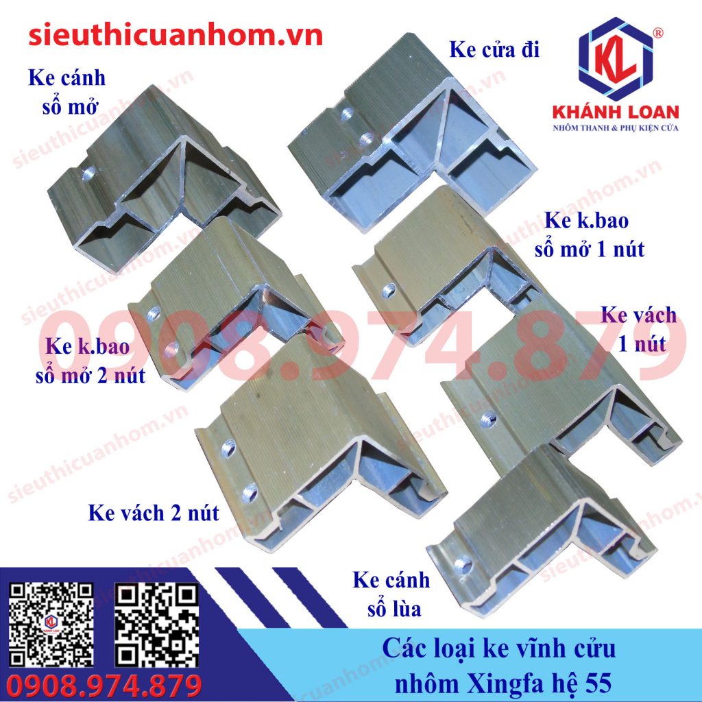 Các loại ke vĩnh cửu cửa nhôm Xingfa hệ 55