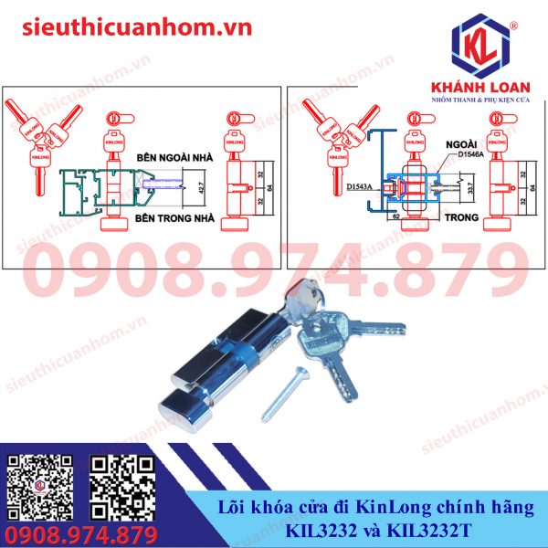 Lõi khóa cửa đi hệ 55 vát cạnh KIL3232 và KIL3232T