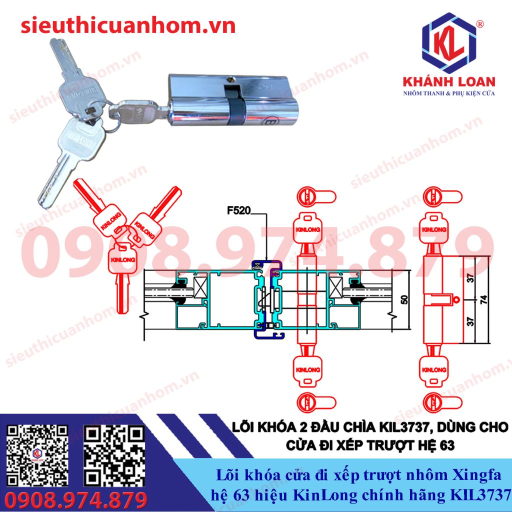 Lõi khóa cửa đi xếp trượt nhôm Xingfa hệ 63 KIL3737