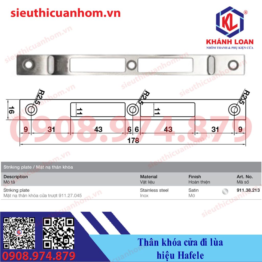 Miệng khóa cửa đi lùa hiệu Häfele