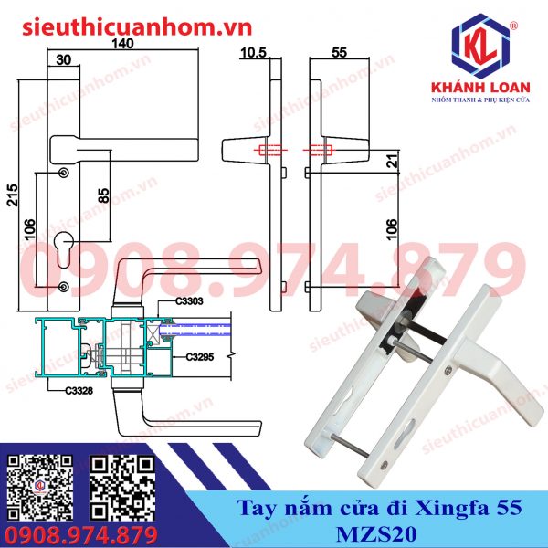 Tay nắm cửa đi nhôm Xingfa hệ 55 Kinlong chính hãng