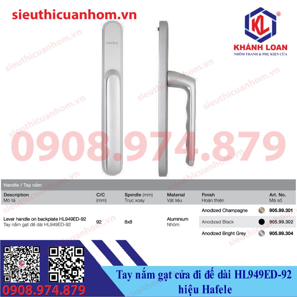 Tay nắm gạt cửa đi đế dài HL949ED-92 hiệu Häfele