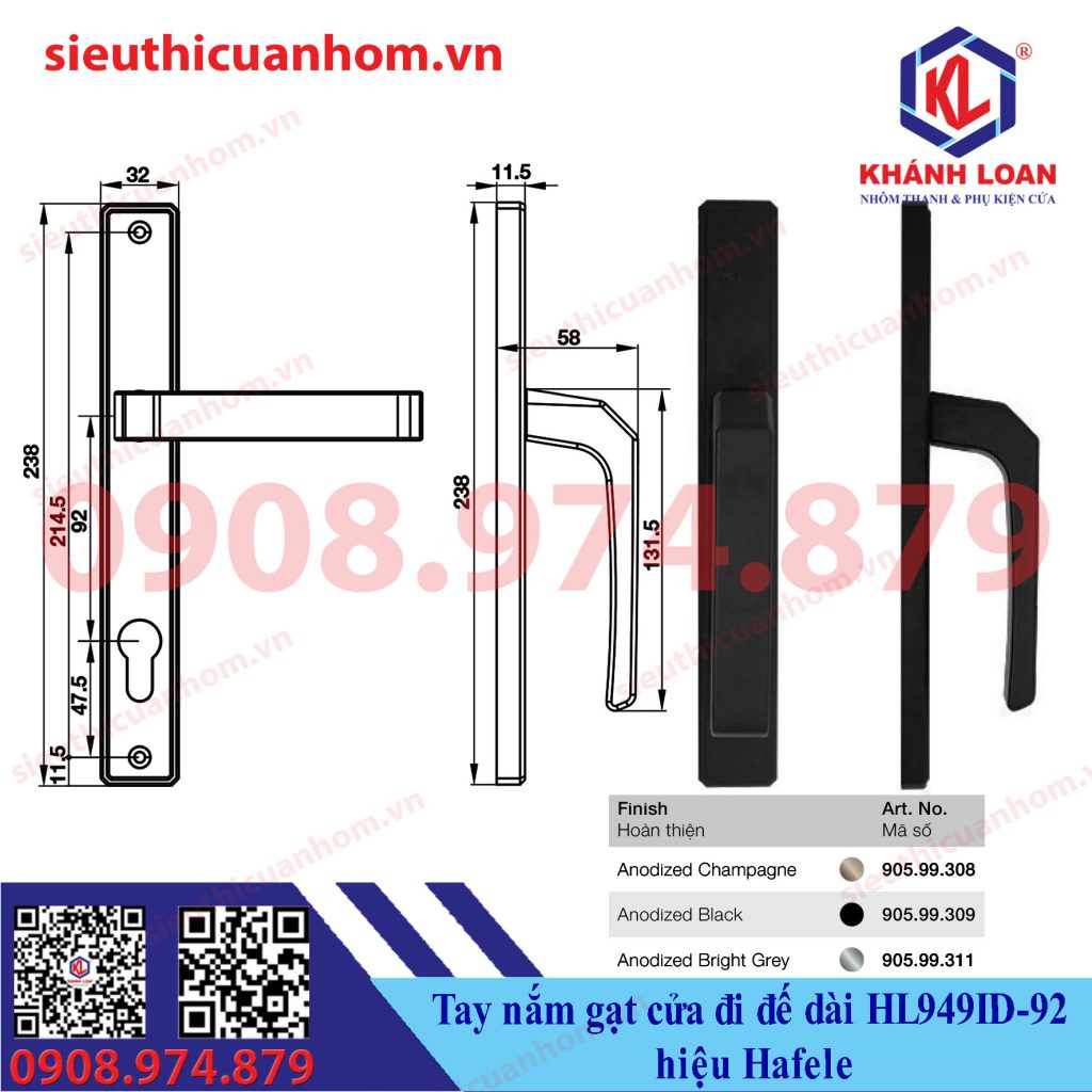 Tay nắm gạt cửa đi đế dài HL949ID-92 hiệu Häfele