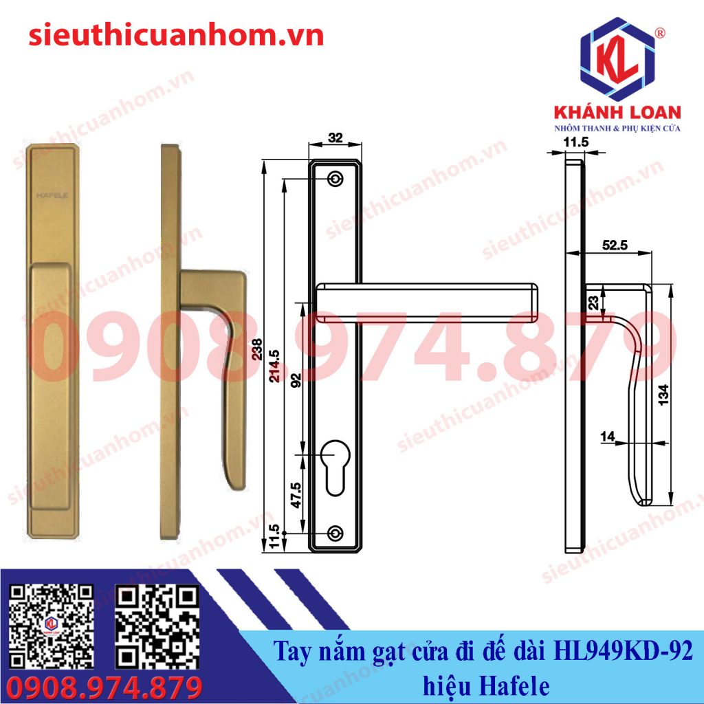 Tay nắm gạt cửa đi đế dài HL949KD-92 hiệu Häfele