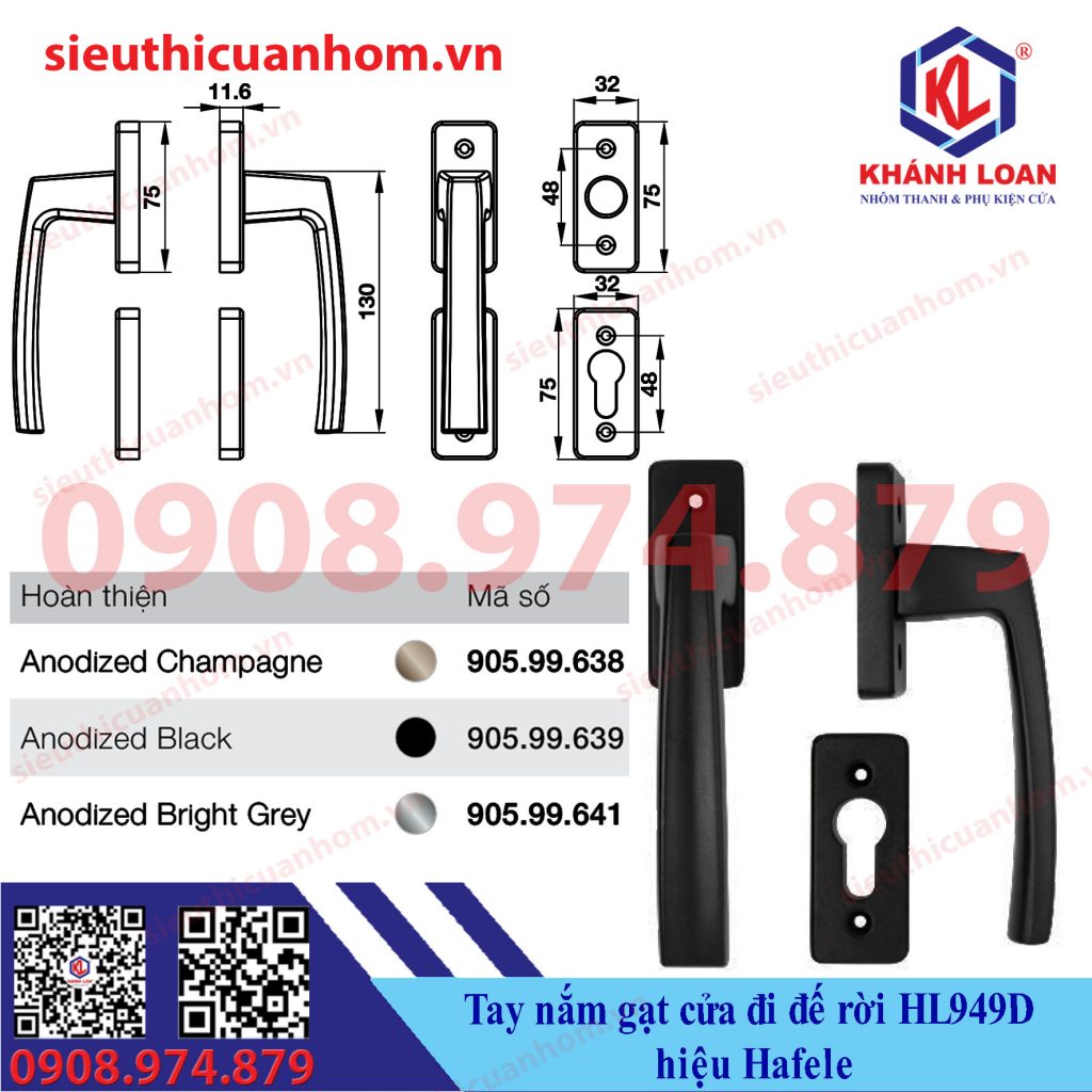 Tay nắm gạt cửa đi đế rời HL949D hiệu Häfele