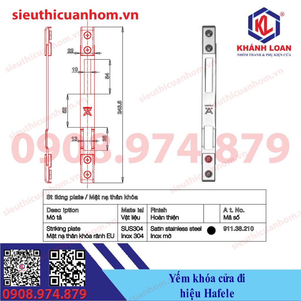 Yếm khóa cửa đi mở quay hiệu Häfele