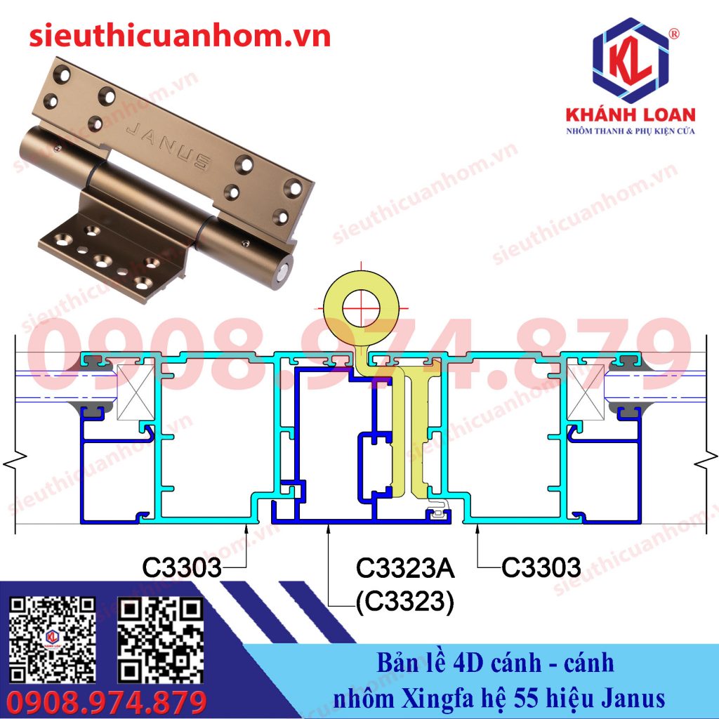 Bản lề 4D cánh cánh nhôm Xingfa hệ 55 hiệu Janus