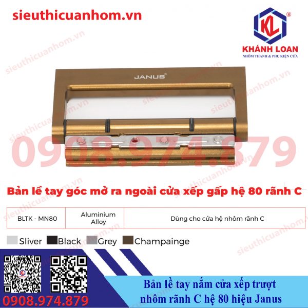 Bản lề tay nắm cửa xếp trượt hệ 80 rãnh C hiệu Janus