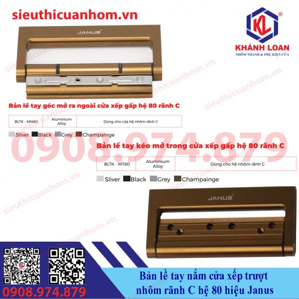 Bản lề tay nắm cửa xếp trượt hệ 80 rãnh C hiệu Janus