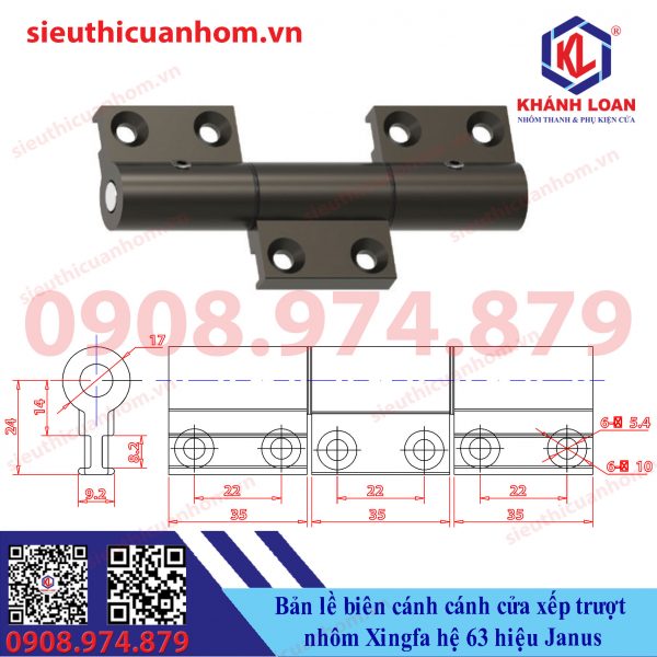 Bản lề biên cánh cánh cửa xếp trượt Xingfa hệ 63 hiệu Janus