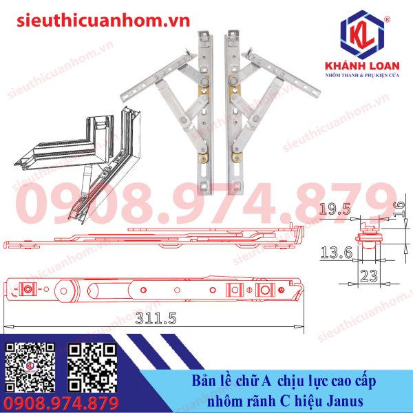 Bản lề chữ A chịu lực cao cấp cho nhôm rãnh C hiệu Janus