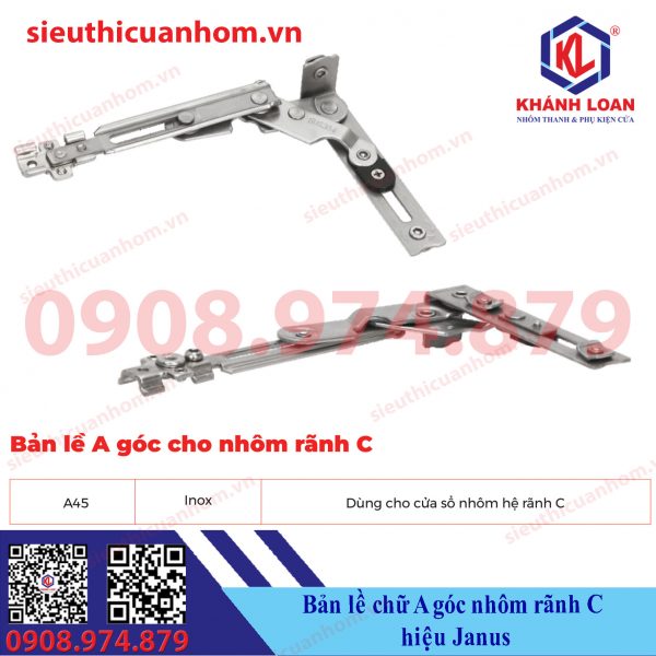 Bản lề chữ A góc cho nhôm rãnh C hiệu Janus