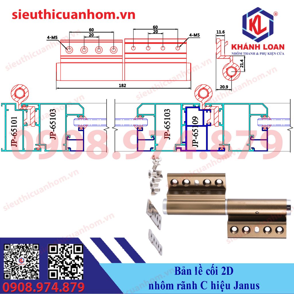 Bản lề cối 2D nhôm rãnh C hiệu Janus