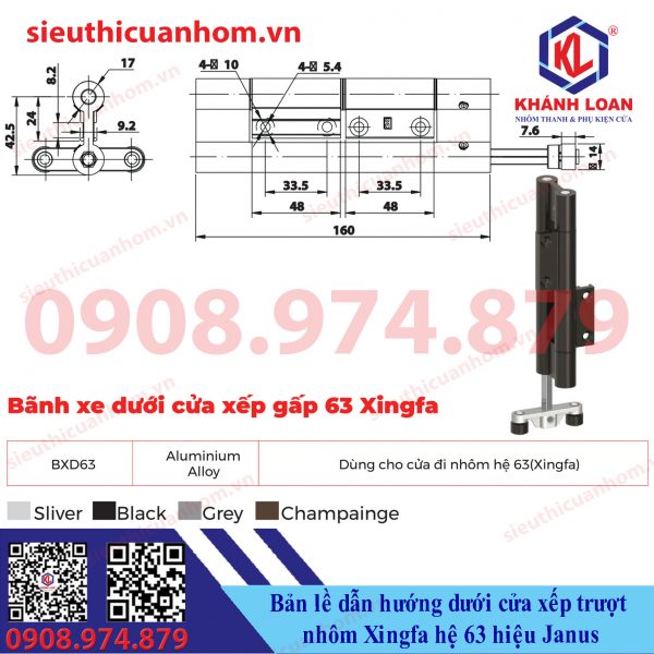 Bản lề dẫn hướng dưới cửa xếp trượt nhôm Xingfa hệ 63 hiệu Janus