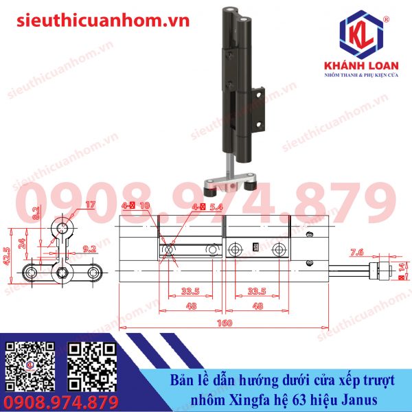 Bản lề dẫn hướng dưới cửa xếp trượt nhôm Xingfa hệ 63 hiệu Janus