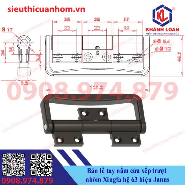 Bản lề tay nắm cửa xếp trượt nhôm Xingfa hệ 63 hiệu Janus