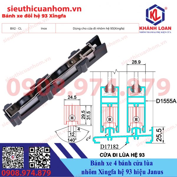 Bánh xe 4 bánh nhôm Xingfa hệ 93 hiệu Janus