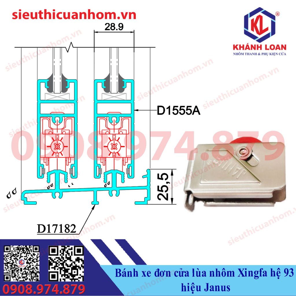 Bánh xe đơn nhôm Xingfa hệ 93 hiệu Janus