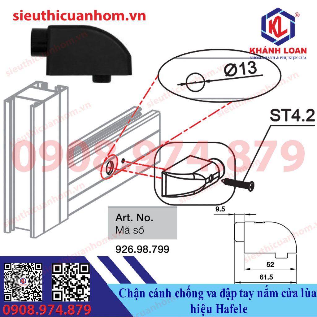 Chận cánh chống va đập tay nắm cửa lùa hiệu Häfele