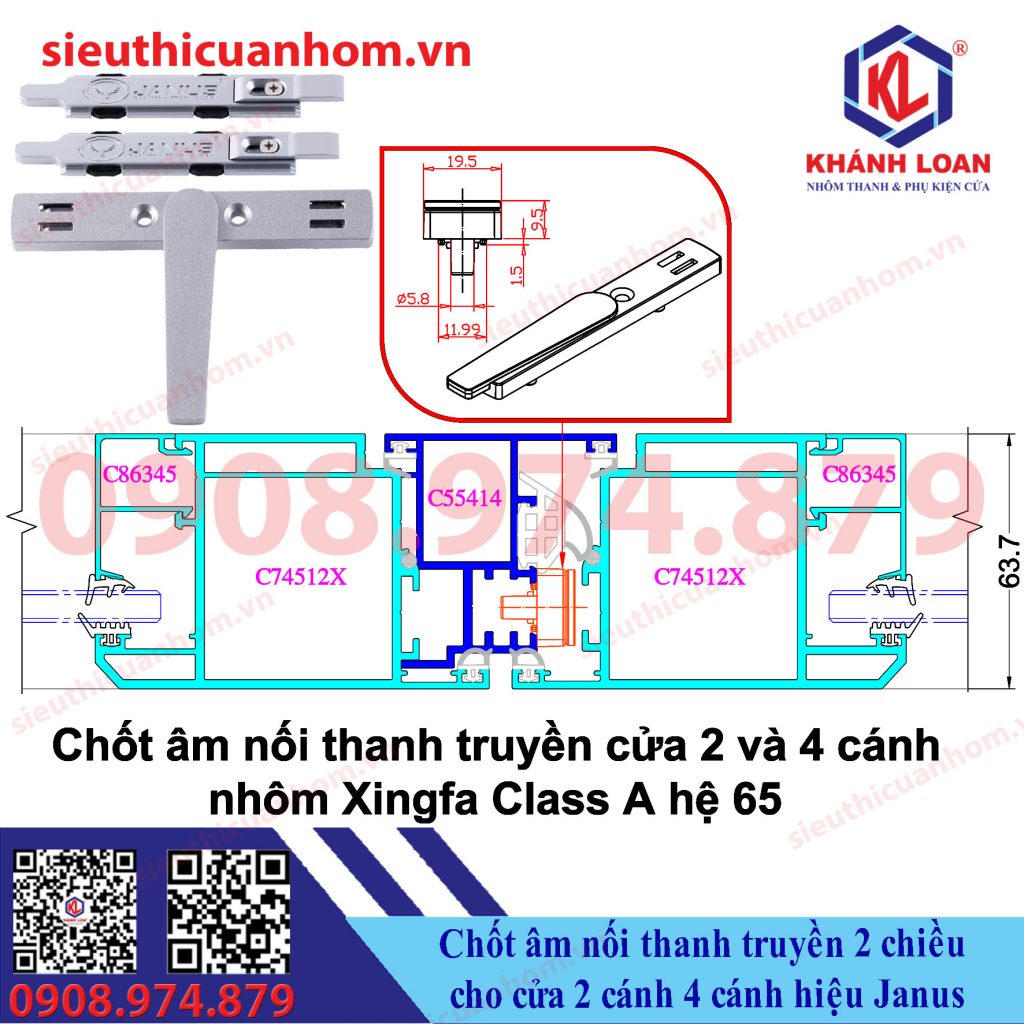 Chốt âm xoay 2 chiều cửa 2 cánh và 4 cánh hiệu Janus