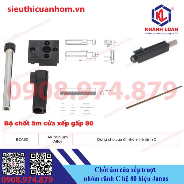 Bộ chốt ân cánh phụ cửa xếp trượt hệ 80 rãnh C hiệu Janus