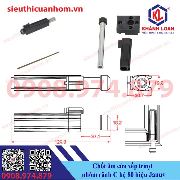 Bộ chốt ân cánh phụ cửa xếp trượt hệ 80 rãnh C hiệu Janus