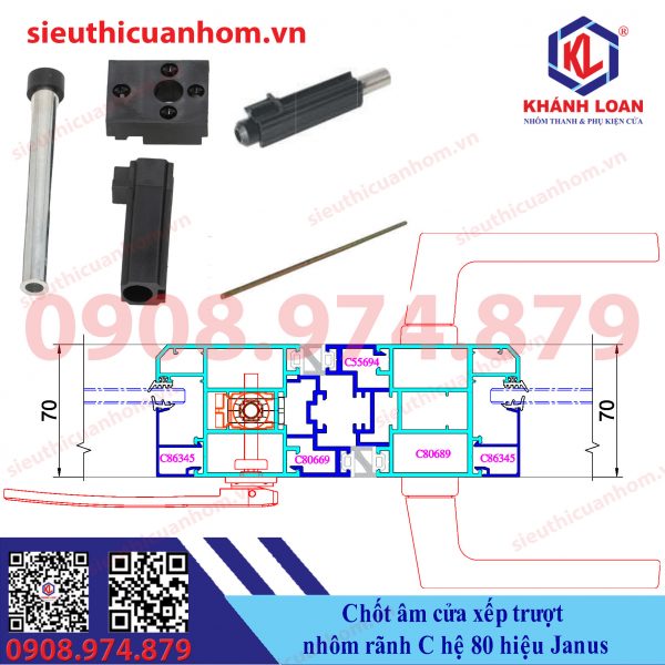 Bộ chốt ân cánh phụ cửa xếp trượt hệ 80 rãnh C hiệu Janus