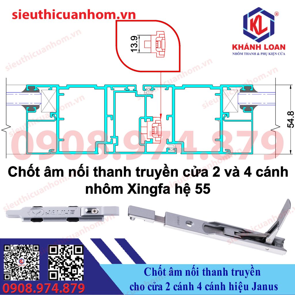 Chốt âm nối thanh truyền cửa 2 cánh và 4 cánh hiệu Janus