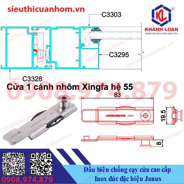 Đầu biên chống cạy cửa cao cấp Inox đúc đặc hiệu Janus