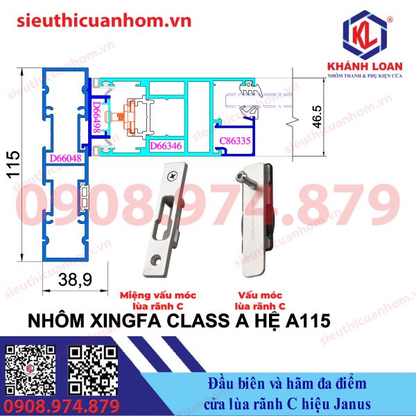 Đầu biên và hãm đa điểm cửa lùa rãnh C hiệu Janus