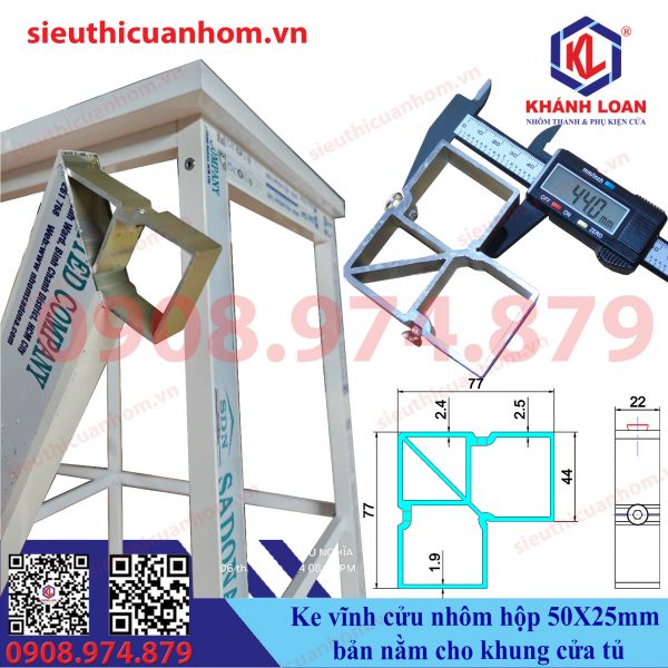 Ke vĩnh cửu nhôm hộp 50X25mm bản nằm khung cửa tủ