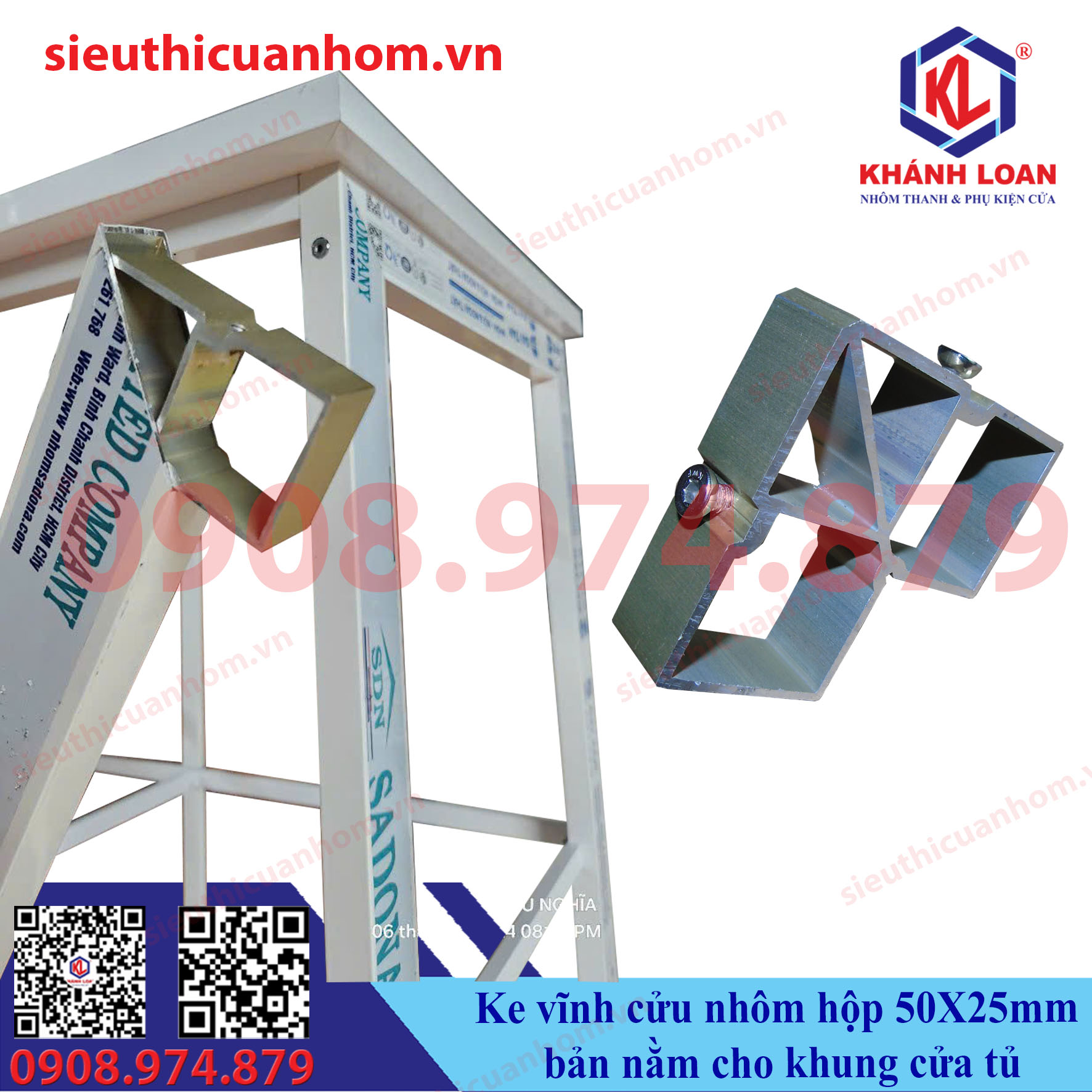 Ke vĩnh cửu nhôm hộp 50X25mm bản nằm khung cửa tủ