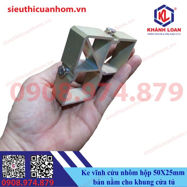 Ke vĩnh cửu nhôm hộp 50X25mm bản nằm khung cửa tủ